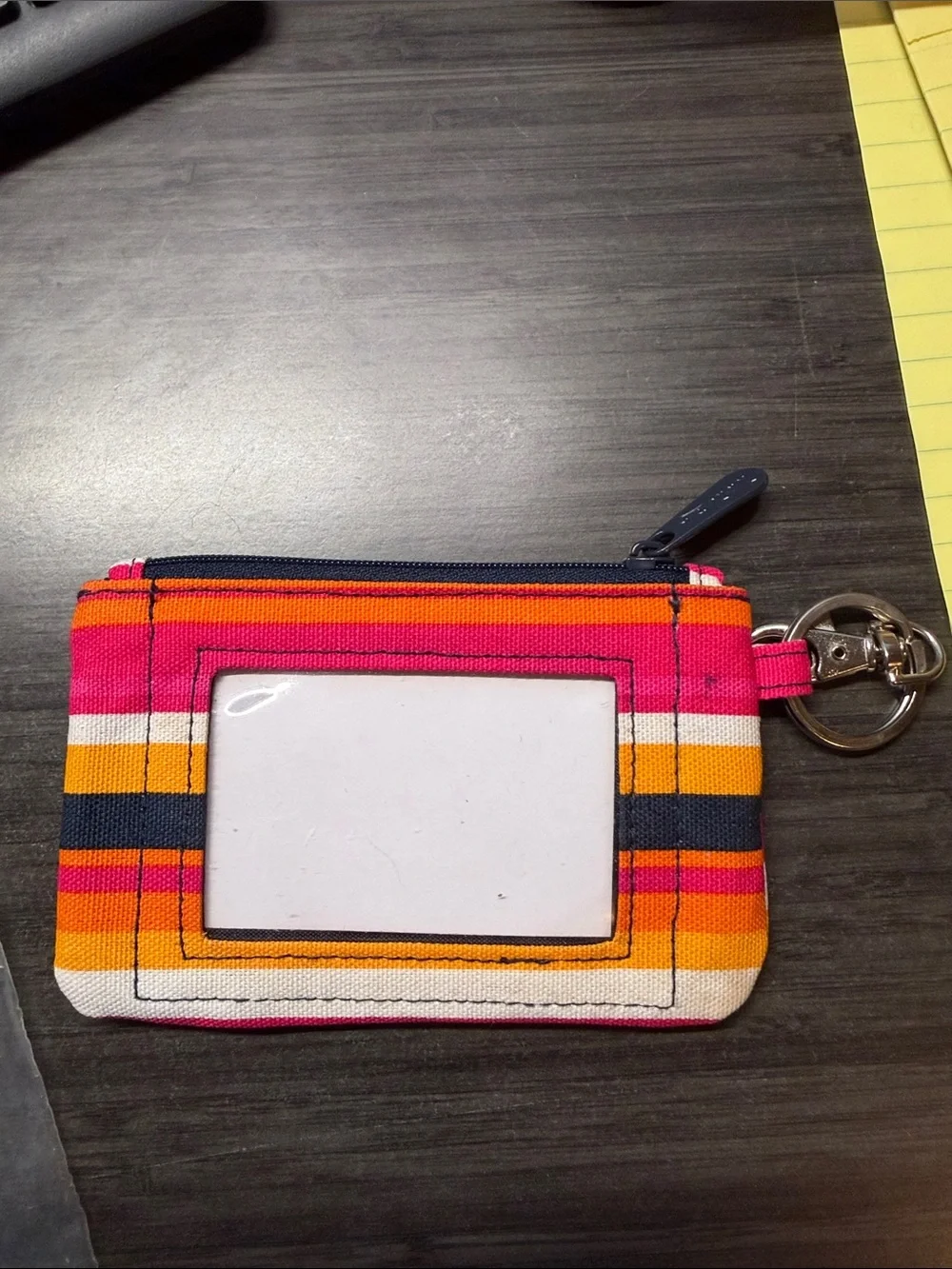 thirty-one Striped ID Wallet in Pink, Orange, Yellow, Black, Cream